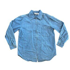 Vintage 90s Denim Chambray Zip Up Pocket Work Shirt Size M